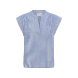 Bettina Woven Linen & Cotton Blouse - Blue - Size 8