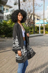 Embroidered Floral Kimono Black