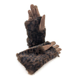 Super Fluffy Faux Fur Two-in-One Gloves - Brown Animal Print