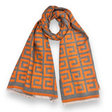 LSW2262 MAZE CASHMERE BLEND SCARF ORANGE & GREY