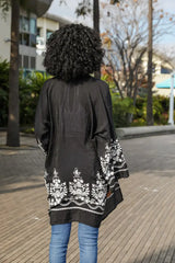 Embroidered Floral Kimono Black