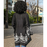 Embroidered Floral Kimono Black
