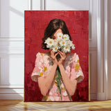 Impressionist Female Daisy Flower Portrait A3 Print