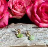 Gold Plated Starfish Shell Earrings - Green