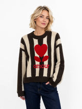 Striped Amour Sweater With Embroidered Heart