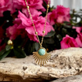 Gold plated amazonite feather pendant