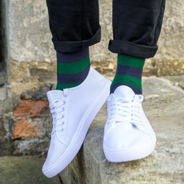 Green/ Navy Striped Soft Top Socks