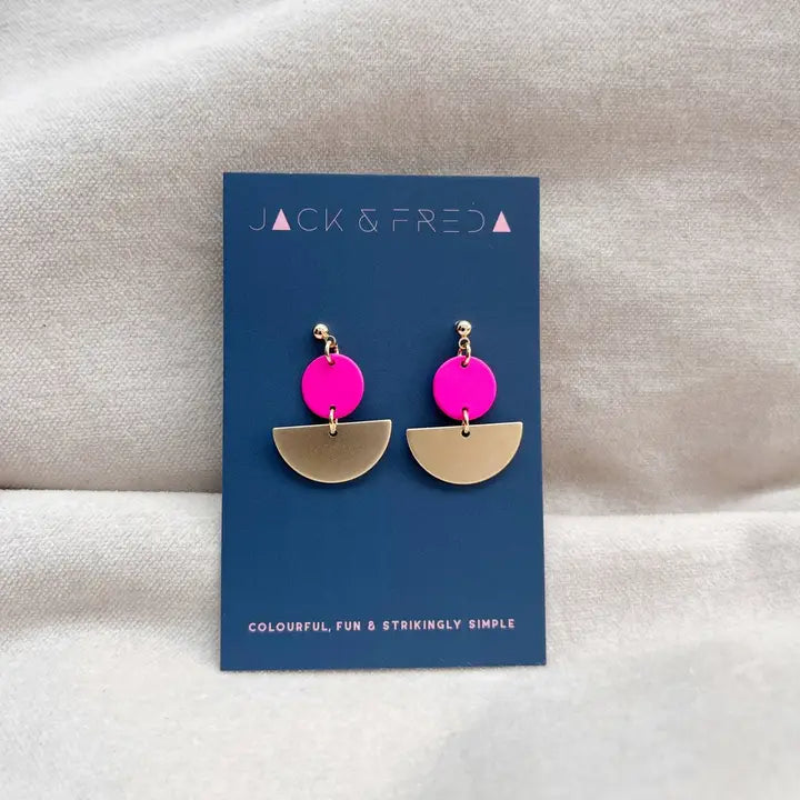 Semi circle gold & pink earring