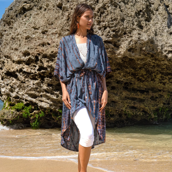 LONG TIE DYE KIMONO WITH BELT