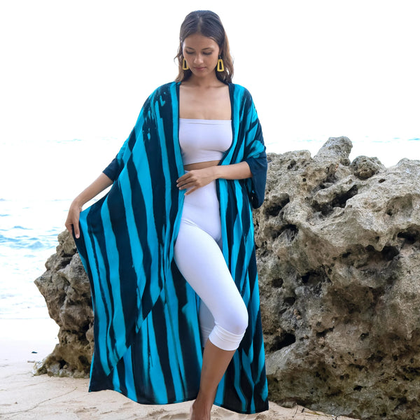 LONG KIMONO WITH BELT BLUE