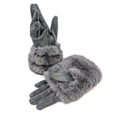 Super Fluffy Faux Fur 2in1 Gloves - Dark Grey