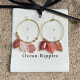Gold Plated Red Agate Cluster Hoop Earrings