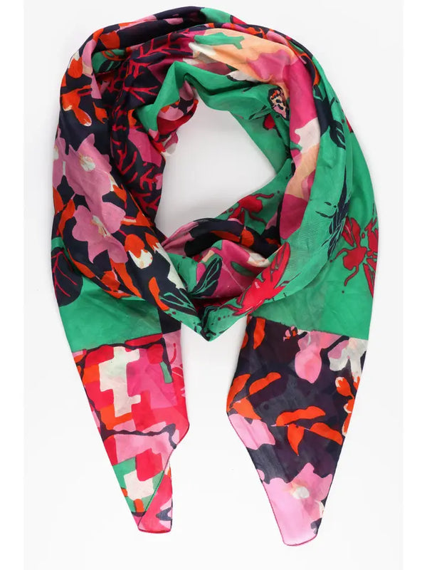 FLORAL & BEE GREEN & PINK SCARF/SARONG