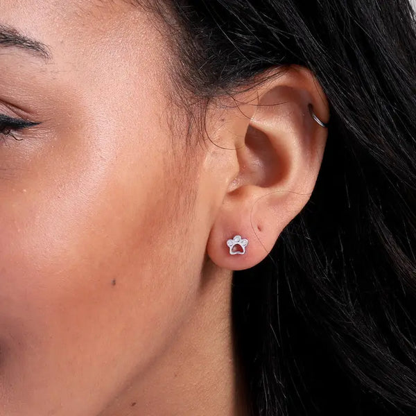 Sterling Silver Paw Stud Earrings