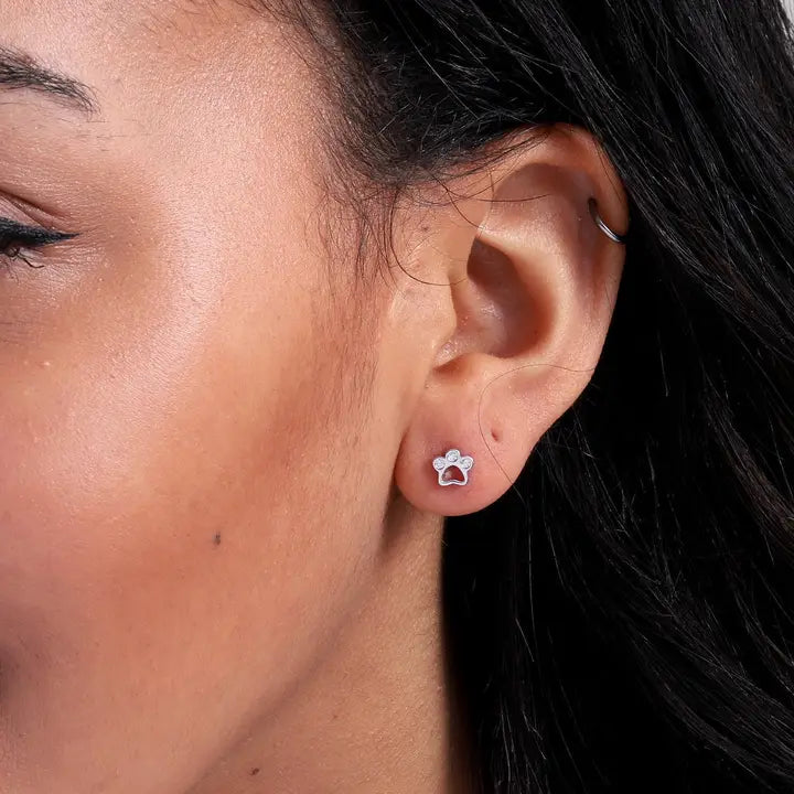 Sterling Silver Paw Stud Earrings
