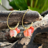Gold Plated Red Agate Cluster Hoop Earrings