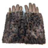 Super Fluffy Faux Fur Two-in-One Gloves -  Brown Animal Print