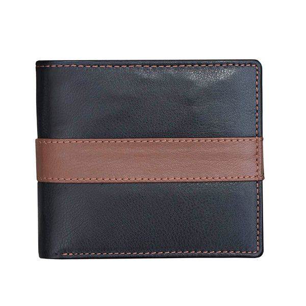 Alpha Trifold Leather Wallet with Stripe