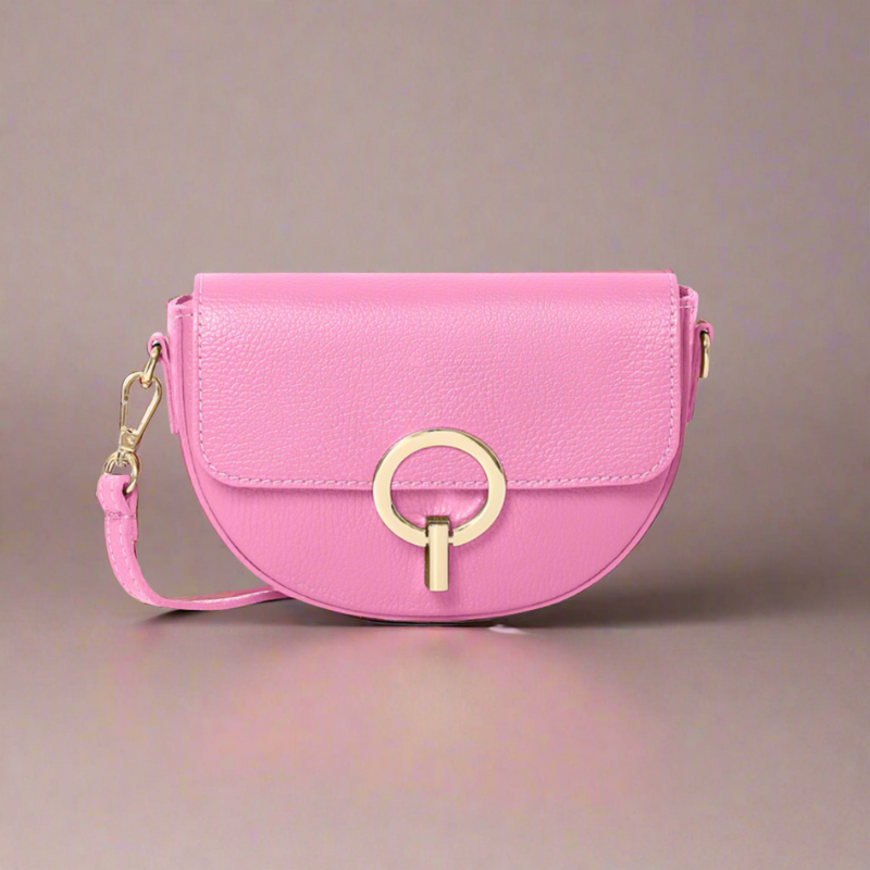 Candy Pink Half Moon Leather Bag