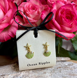 Gold Plated Starfish Shell Earrings - Green