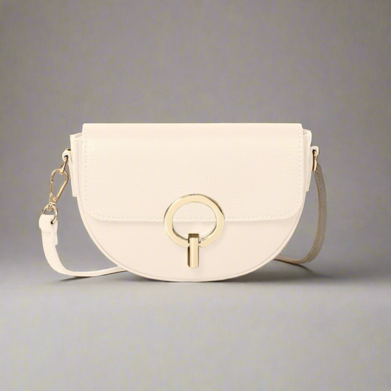 Cream Leather Half Moon Bag