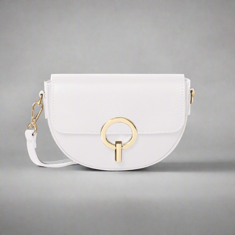 White Half Moon  Leather Bag