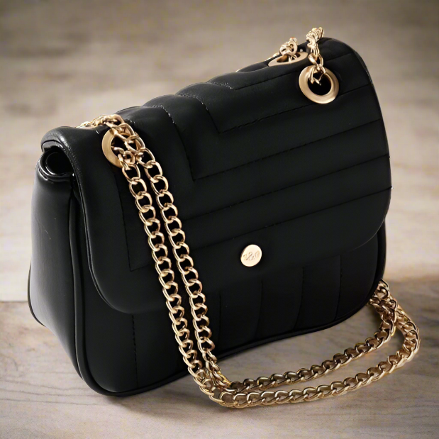 Black Vegan Leather Flap Bag