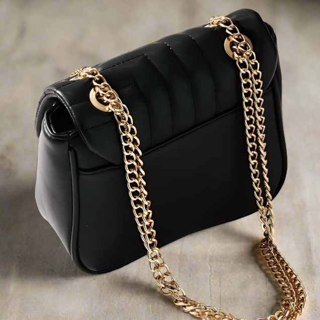 Black Vegan Leather Flap Bag