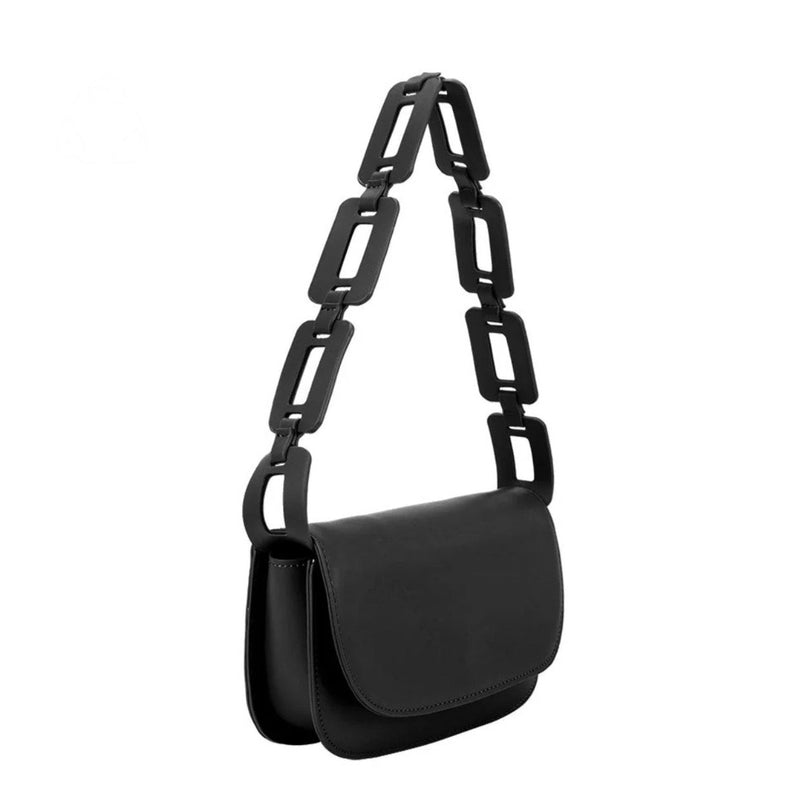 Vegan Leather Shoulder Bag - Black