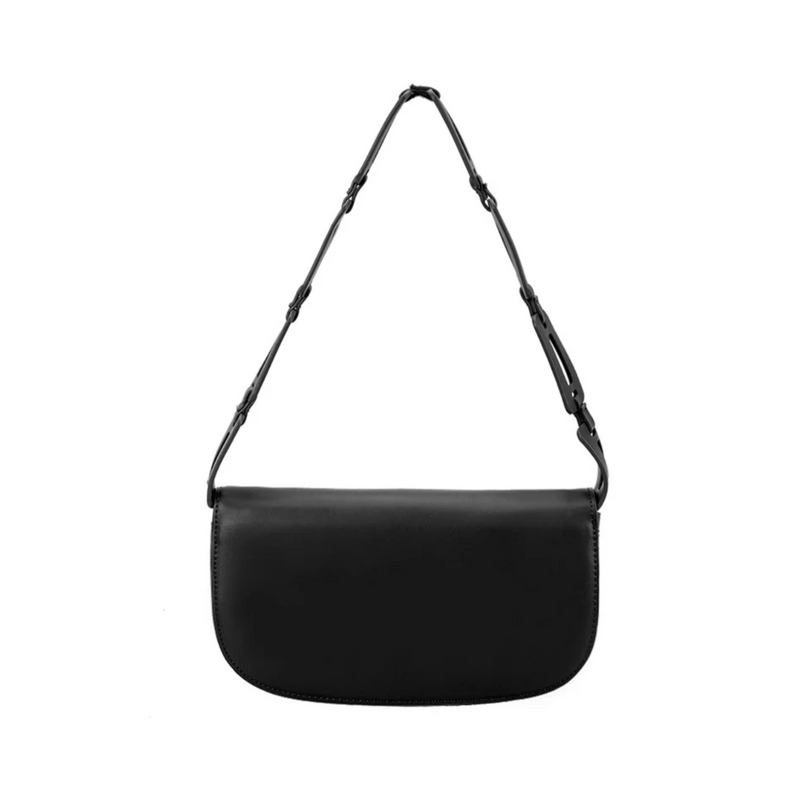 Vegan Leather Shoulder Bag - Black