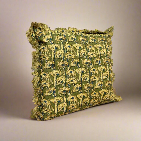 Olive, Ecru, Blue & Mustard Cushion