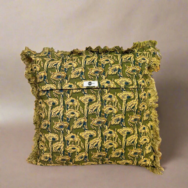 Olive, Ecru, Blue & Mustard Cushion