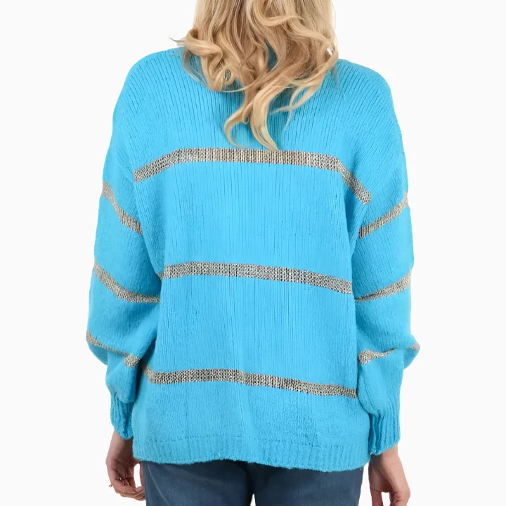 WOOL BLEND CARDI BLUE GOLD STRIPE