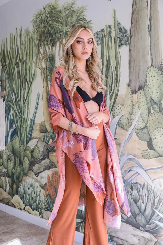 Floral Motif Kimono Rose Clay