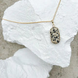 Dalmation Jasper Rectangle Drop Gold Plated Necklace