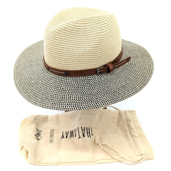Panama Foldable Hat Mottled Natural With Belt 57cm
