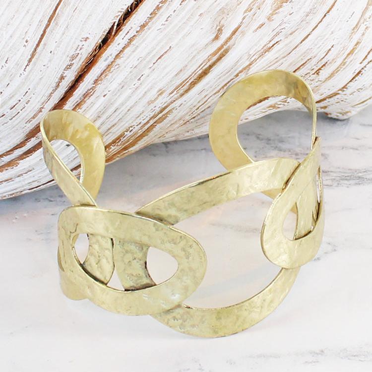 Gold Beaten Metal Ring Cuff