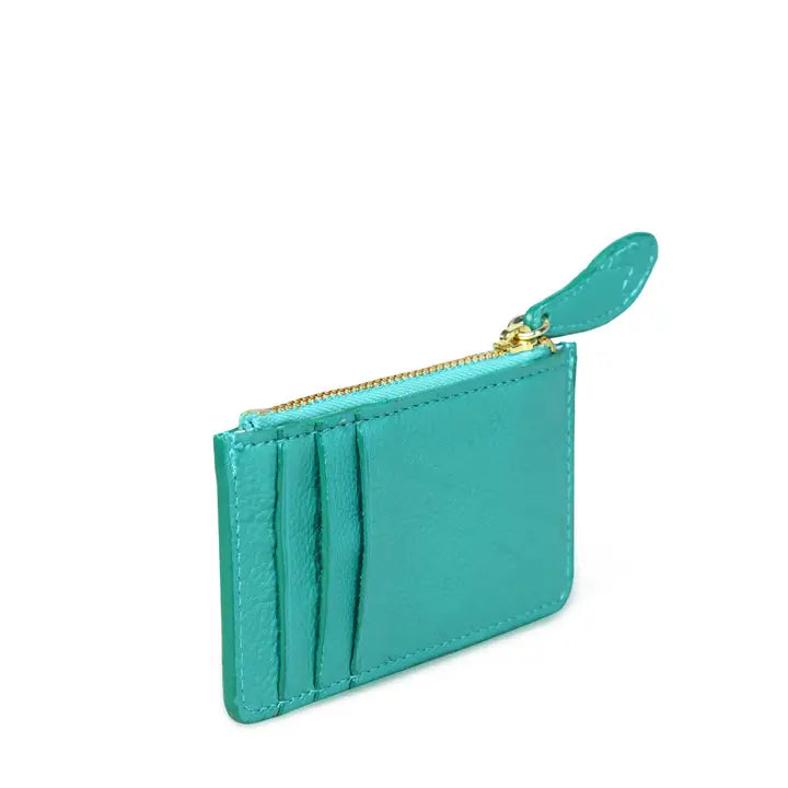 TEAL LEATHER CARD & COIN HOLDER