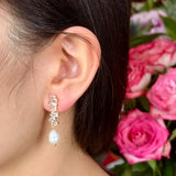 Gold Plated Fresh Water Pearl Zirconia Zigzag Earrings