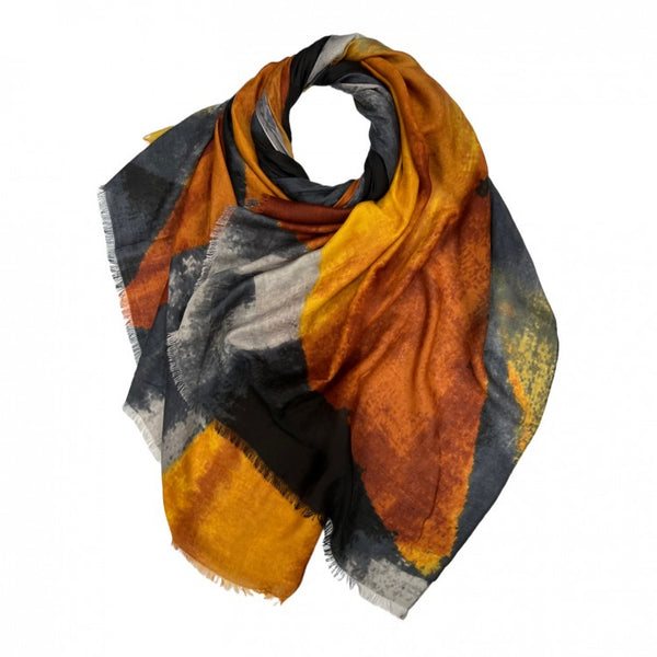 ABSTRACT PAINTING RUST BLACK SCARF